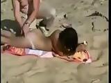 My horny bitch having fun with stranger at beach
