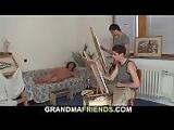 Old redhead granny and boys teen threesome