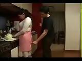 Japanese Wife and Young Boy in Kitchen Fun