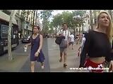 Flashing my huge tits in public in las Ramblas de Barcelona